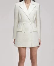Image of Self Portrait Double-Breasted Metallic-Bouclé Mini Dress Ivory  UK 10 new tags