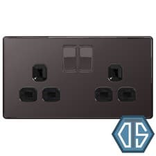 Image of BG FBN22B Black Nickel Double Socket 2 Gang Twin 13Amp Black Screwless Flatplate