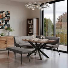 Image of Indus Valley Henley Wooden Dining Table with Grey Corner Seat & Bench