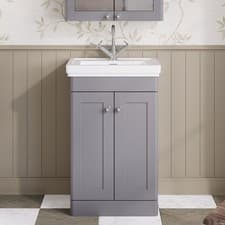 Image of Nuie Classique Floor Standing 2-Door Vanity Unit with Basin 500mm Wide Satin Gre