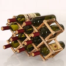 Image of 10 Bottle Foldable Free Standing Wine Rack Small Wooden Wine Stand Organising
