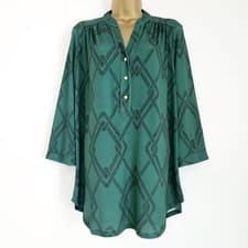 Image of NEW Ex WALLIS 8-22 Metallic Button Front Green Black Printed Blouse Top Shirt