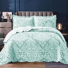 Image of 3 Piece Quilted Patchwork Bedspread Throw Single Double King Size Bedding Set