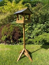 Image of Wooden Bird Table Garden Birds Feeder Feeding Station Slate Roof READY MADE