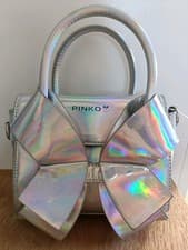 Image of RRP £110.00 Pinko Up Holographic Silver Top Handle Grab Bag / Crossbody Bag BNWT