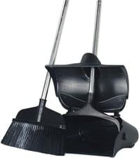 Image of Heavy Duty Long Handled Dustpan and Brush Set, Wheel Attached Standing Dust Pan