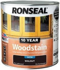 Image of Ronseal 10 Year Woodstain Satin Rainproof in 1hr 750ml Walnut