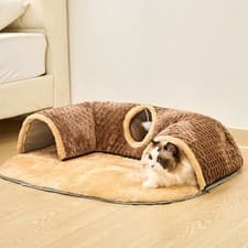 Image of Cat Carpet Tunnel 2 in 1 Cat Tunnel Bed Interactive Toy Playing Ball Toys