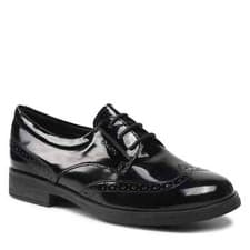 Image of Geox Agata Junior Girls Black Patent Lace Up Leather School Shoes J8449D