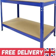 Image of Heavy Duty Metal Workbench with 2 Shelves | 90cm x 100cm | Blue for Your Garage