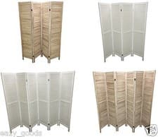 Image of WOODEN SLAT ROOM DIVIDER HOME PRIVACY SCREEN PARTITION NATURAL WHITE 4/6 PANEL