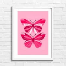 Image of Stylized Orange Butterfly Symmetry Pink Framed Wall Art Print Large Picture Home