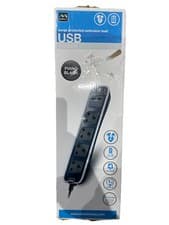 Image of Black Extension Lead 4 Gang Surge Protected + 2 USB 1M Cable Masterplug