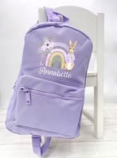 Image of Personalised Purple Rabbit Rainbow Back Pack Backpack, Back to School