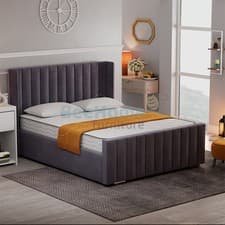 Image of OTTOMAN BED FRAME NEW PANEL WING PLUSH VELVET UPHOLSTERED DOUBLE & KING SIZE