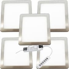 Image of 5x BRUSHED NICKEL Slim Square Under Cabinet Light & Driver - Natural White LED