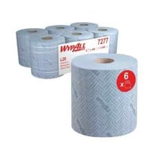 Image of Wypall L20 Essential Blue Centrefeed 2-Ply Embossed Paper Rolls 7277 Pack of 6
