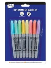 Image of Pack Of 8 Pastel Colour Permanent Marker Pens Bullet Tip Markers Light Shades