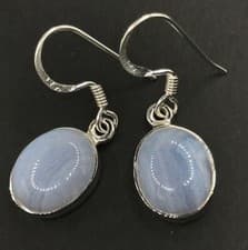 Image of Blue lace agate drop earrings, solid Sterling silver, oval 12 x 10mm. Gift Box.