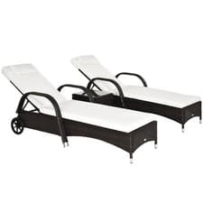 Image of Outsunny 3 PCS Rattan Lounger Recliner Bed Garden Furniture Set w/ Side Table