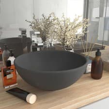Image of Luxury Bathroom Basin Round Matt Dark Grey 32.5x14 Ceramic E7F9