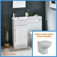 Image of 900mm L Shape White Bathroom Furniture Suite Basin Toilet BTW Vanity WC Unit