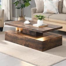 Image of Quinton Wooden Coffee Table In Rustic Oak With LED