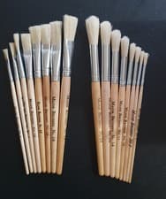 Image of Short Handle Hog Hair Bristle Round Flat Artist Art Craft Paint Brush Many Sizes