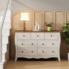 Image of Freestanding Dresser Chest of Drawers 7-Drawer Cabinet w/4 Big Drawers-Grey