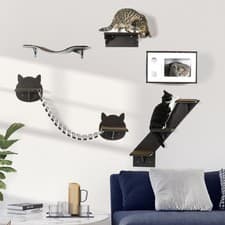 Image of 5 Piece Cat Wall Shelves for Indoor with Platform, Bridge, Stairs, Brown