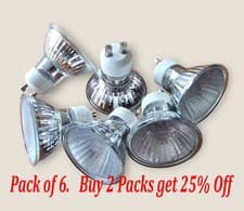 Image of Pack of 6 Halogen GU10 40W (50W Equivalent) Warm White 2800K 300Lm Dimmable