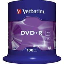 Image of Verbatim DVD+R 4.7GB 16X 120min 100 Pack Blank Matt Silver DVDs