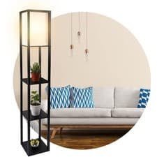 Image of LED Floor Lamp Modern Standing 4-tier Storage Display Shelf Wooden Lounge Light