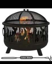 Image of 2-in-1 Metal Firepit Bowl Round Outdoor Fire Pit with Lid Grill Poker for Garden