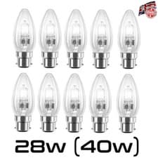 Image of Halogen Candle Bulb 28w (40w) Watt BC B22d Eco Lamp Bayonet Cap Fitting 10 Pack