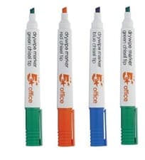 Image of 5 Star Office 2.5 mm Xylene/Toluene-Free Chisel Tip Line Dry Wipe Marker 4 Pack