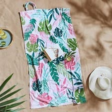 Image of Catherine Lansfield Pink Tropical Palm 100% Cotton Beach Towel Soft Absorbent UK