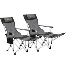 Image of Set of 2 Reclining Folding Camping Chair Detachable Footrest, Storage Bag Grey