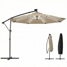 Image of Outsunny 3 m Garden Cantilever Parasol with Solar Light, Rotation, Khaki