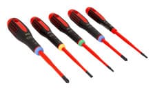 Image of Bahco BE-9872SL ERGO 5 Piece Slim VDE Insulated Screwdriver Set Slot, Pozi, Torx