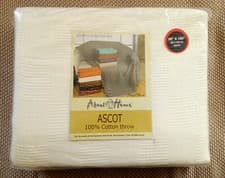 Image of XL PLAIN CREAM CHECK 100% COTTON SOFA THROW BEDSPREAD 228x 254cm