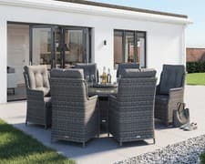 Image of Rattan Direct Riviera Grey 6 Garden Dining Chairs & Round Table Set RRP £1599