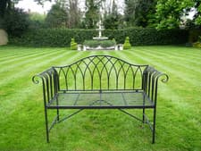 Image of Fancy Ornate Classic Black Vintage Style Metal Garden 2 Seater Bench Patio Seat