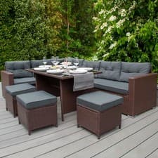 Image of Rattan Corner Set Garden Furniture Sofa Stools Table Waterproof Cushions & Cover