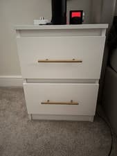 Image of White Bedside Table Nightstand with Gold Handles – Modern Bedroom Furniture