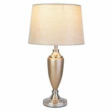 Image of Table Lamp Malham Large Ceramic Champagne Gold and Silver with Natural Shade