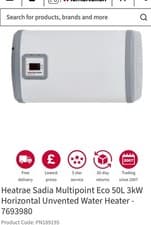 Image of Heatrae Sadia Multipoint Eco 50 Litre 3kW Unvented Water Heater Vertical