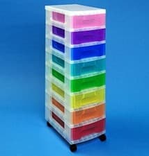 Image of 'REALLY USEFUL STORAGE BOXES' 8 x 7 LITRE CLEAR TOWER RAINBOW DRAWERS NEW +24h