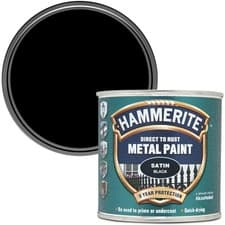 Image of Hammerite Satin Black Metal Paint 250ml Direct to Rust Protection Finish
