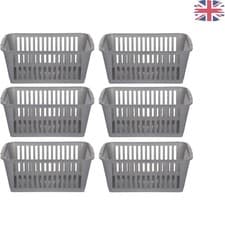 Image of Set of 6 Lightweight Grey Plastic Storage Baskets 25cm for Stylish Organization